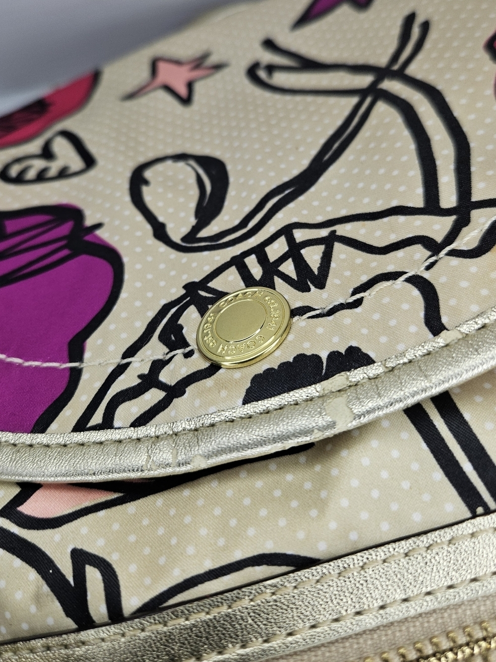 COACH Kyra Floral Poppy Print Backpack Pink White Purple Gold Tone Bag - Picture 15 of 16